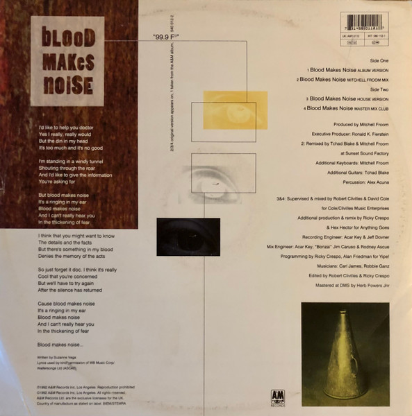 Suzanne Vega - Blood Makes Noise | A&M Records (AMY 0112) - 2 Suzanne Vega - Blood Makes Noise | A&M Records (AMY 0112) - 2