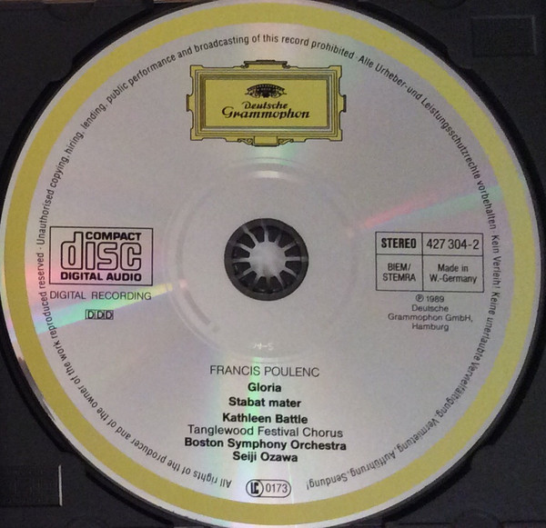 Francis Poulenc / Kathleen Battle , Tanglewood Festival Chorus , Boston Symphony Orchestra , Seiji Ozawa - Gloria • Stabat Mater | Deutsche Grammophon (427 304-2) - 3