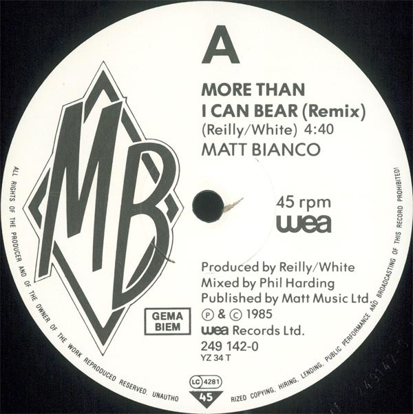 Matt Bianco - More Than I Can Bear (Remix) | WEA (249 142-0) - 2 Matt Bianco - More Than I Can Bear (Remix) | WEA (249 142-0) - 2