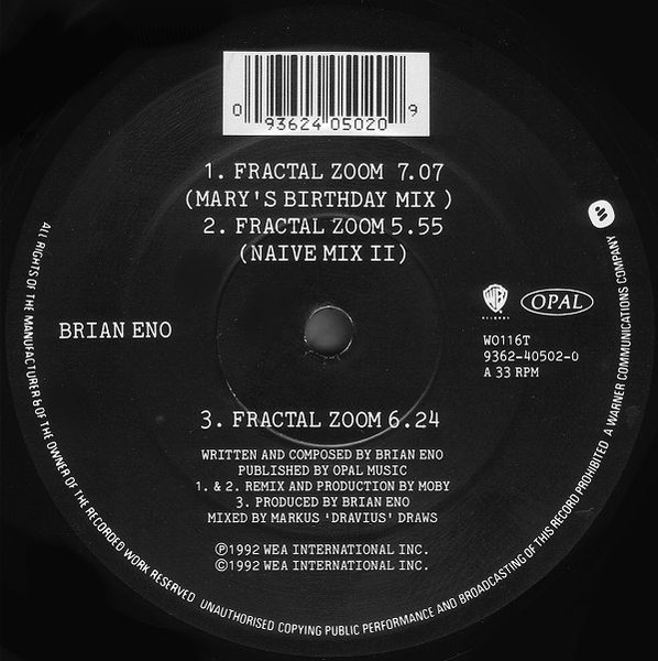 Brian Eno - Fractal Zoom | Warner Bros. Records (W0116T) - 3