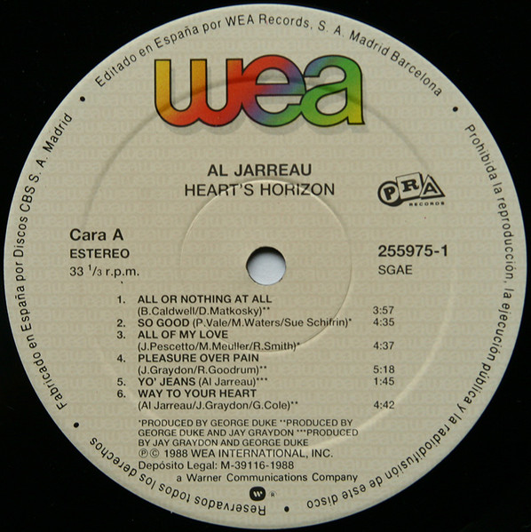 Al Jarreau - Heart's Horizon | WEA (255975-1) - 3