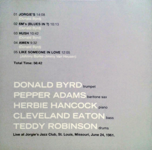 Pepper Adams Donald Byrd Quintet Featuring Herbie Hancock - Complete Live At Jorgie's 1961 | Solar Records (4569914) - 2