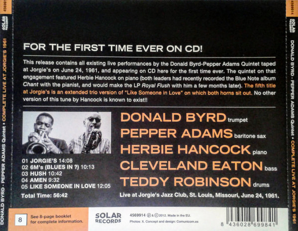 Pepper Adams Donald Byrd Quintet Featuring Herbie Hancock - Complete Live At Jorgie's 1961 | Solar Records (4569914) - 3