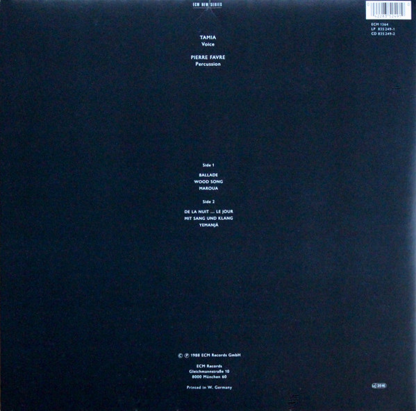 Tamia - Pierre Favre - De La Nuit... Le Jour | ECM New Series (ECM 1364) - main Tamia - Pierre Favre - De La Nuit... Le Jour | ECM New Series (ECM 1364) - main