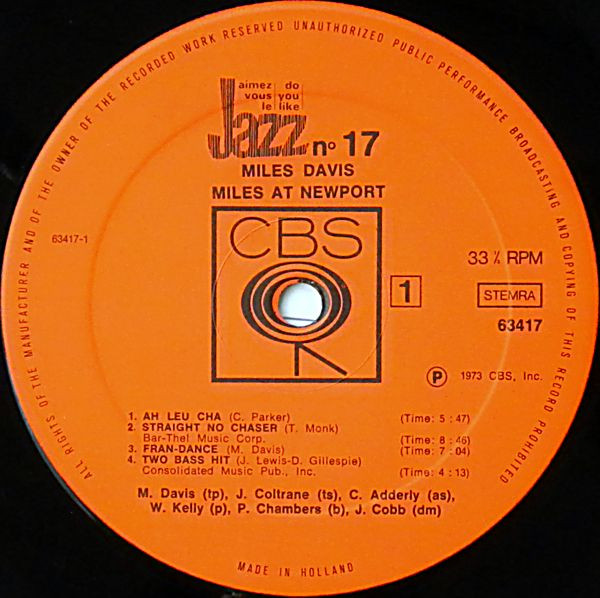 The Miles Davis Sextet / The Miles Davis Quintet - Miles At Newport | CBS (63417) - 3