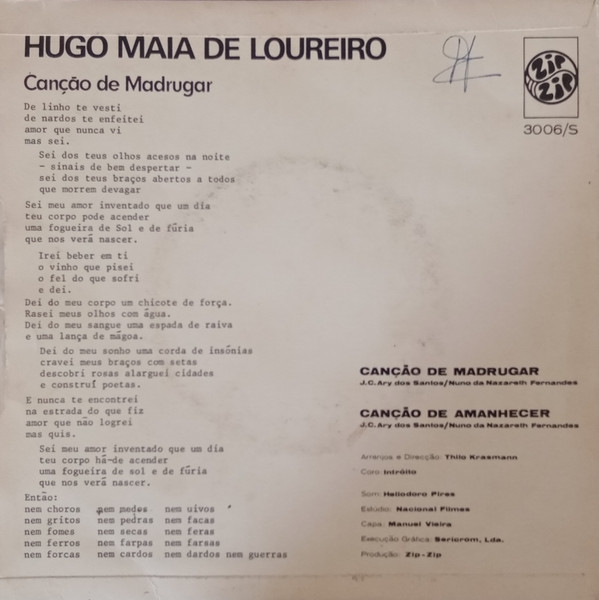Hugo Maia de Loureiro - Canção de Madrugar | Zip Zip (30.006/S) - 2