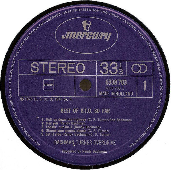 Bachman-Turner Overdrive - Best Of B.T.O. (So Far) | Mercury (6338 703) - 3