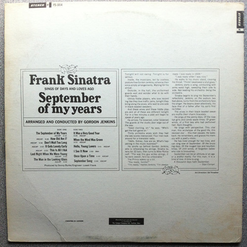 Frank Sinatra - September Of My Years | Reprise Records (FS 1014) - 2 Frank Sinatra - September Of My Years | Reprise Records (FS 1014) - 2