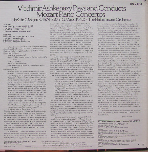Wolfgang Amadeus Mozart - Vladimir Ashkenazy - Philharmonia Orchestra - Vladimir Ashkenazy Plays And Conducts Mozart Piano Concertos: No. 21 C In C Major K.467, No.17 In G Major K.453 | London Records (CS 7104) - 2 Wolfgang Amadeus Mozart - Vladimir Ashkenazy - Philharmonia Orchestra - Vladimir Ashkenazy Plays And Conducts Mozart Piano Concertos: No. 21 C In C Major K.467, No.17 In G Major K.453 | London Records (CS 7104) - 2