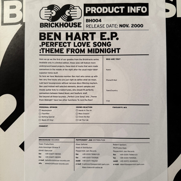 Benjamin Hart - Ben Hart EP | Brickhouse Records (BH004) - 2