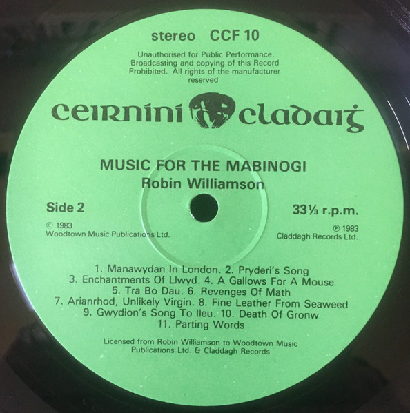 Robin Williamson - Music For The Mabinogi  = Cerddoriaeth Ar Gyfer Y Mabinogi | Claddagh Records (CCF 10) - 4