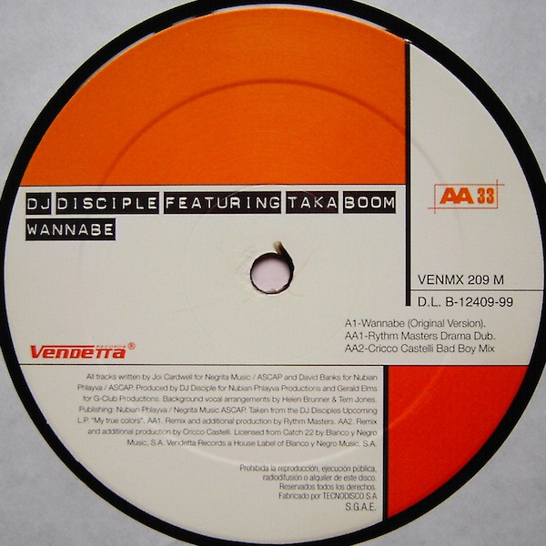 DJ Disciple Featuring Taka Boom - Wannabe | Vendetta Records (VENMX 209 M) - 3 DJ Disciple Featuring Taka Boom - Wannabe | Vendetta Records (VENMX 209 M) - 3