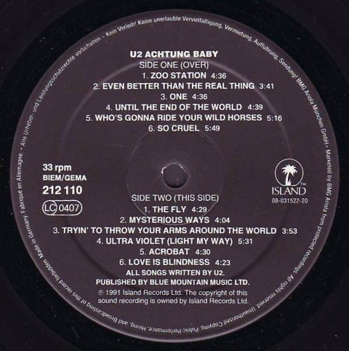 U2 - Achtung Baby | Island Records (212 110) - 3 U2 - Achtung Baby | Island Records (212 110) - 3