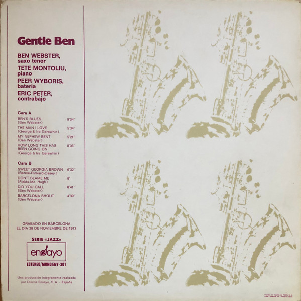 Ben Webster , Tete Montoliu Trio - Gentle Ben | Ensayo (ENY-301) - 2