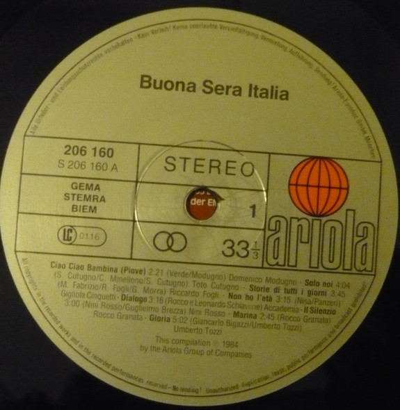 Various - Buona Sera Italia | Ariola (206160-502) - 3