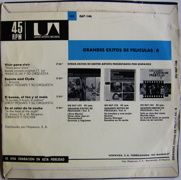 Various - Grandes Exitos De Peliculas 8 | United Artists Records (HU 067-146) - 2