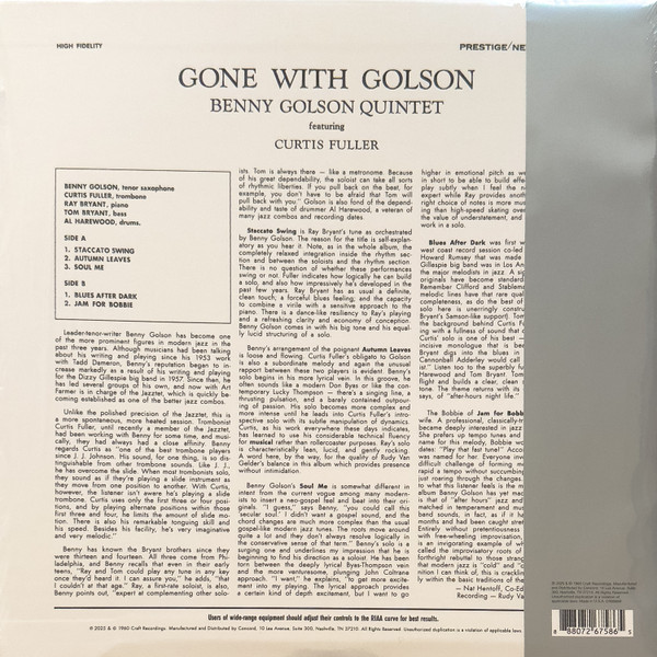 Benny Golson - Gone With Golson | Prestige (CR00859) - 2
