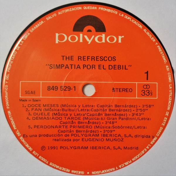 The Refrescos - Simpatia Por El Débil | Polydor (849 529-1) - 3