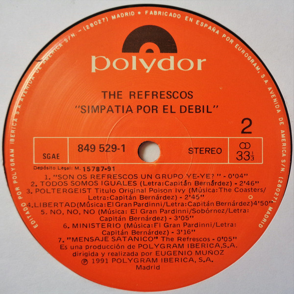 The Refrescos - Simpatia Por El Débil | Polydor (849 529-1) - 4