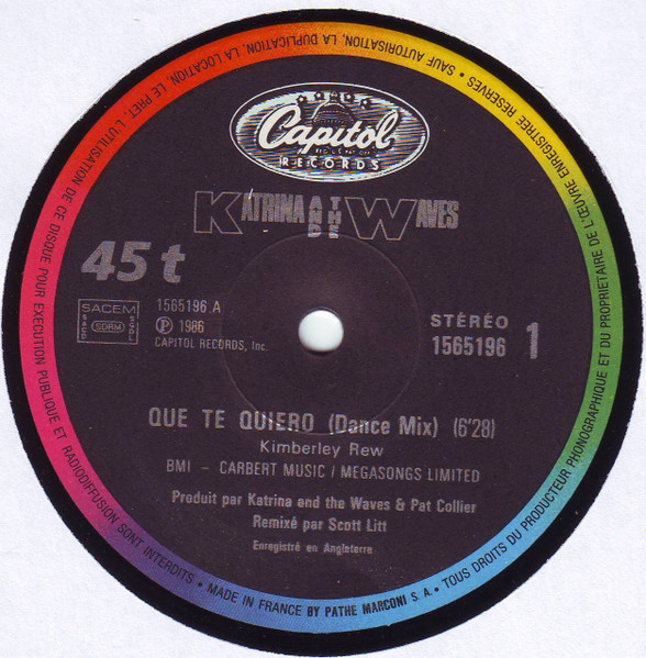 Katrina And The Waves - Que Te Quiero (Kay-tay-key-aero) (Dance Mix) | Capitol Records (1565196) - 3 Katrina And The Waves - Que Te Quiero (Kay-tay-key-aero) (Dance Mix) | Capitol Records (1565196) - 3