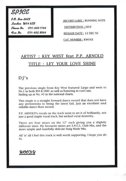 Key West & P.P. Arnold - Let Your Love Shine | Running Note (KW001) - 3 Key West & P.P. Arnold - Let Your Love Shine | Running Note (KW001) - 3