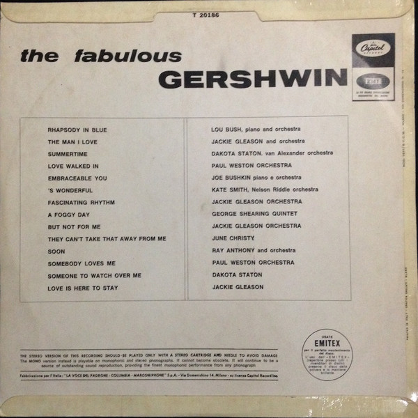 Various - The Fabulous Gershwin | Capitol Records (T 20186) - 2 Various - The Fabulous Gershwin | Capitol Records (T 20186) - 2