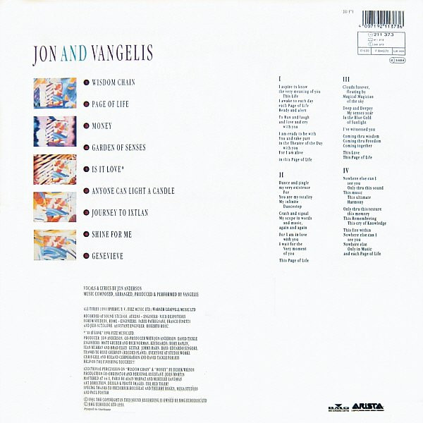 Jon & Vangelis - Page Of Life | Arista (211 373) - 2