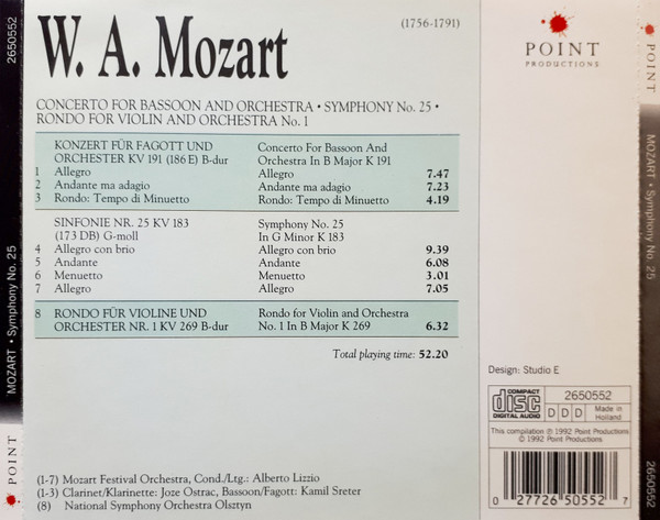 Wolfgang Amadeus Mozart - Concerto For Bassoon And Orchestra / Symphony Nº 25 / Rondo For Violín And Orchestra Nº 1 | Point Classics (2650552) - 2