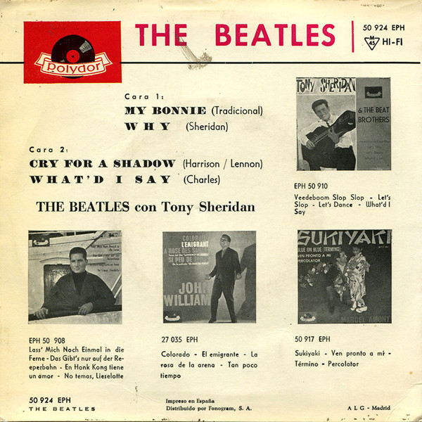 The Beatles Con Tony Sheridan - My Bonnie - Vinilo 7" | Polydor (50 924 EPH) - 2