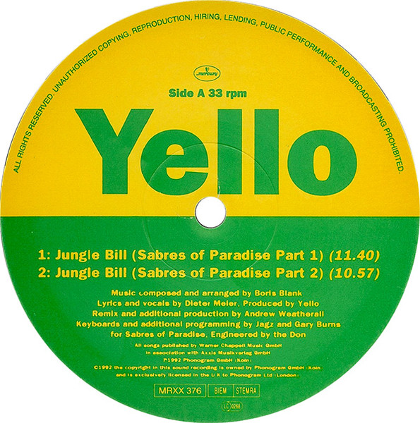 Yello - Jungle Bill (The Andrew Weatherall Mixes) | Mercury (MRXX 376) - 3