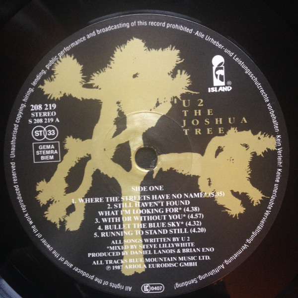 U2 - The Joshua Tree | Island Records (208 219) - 3 U2 - The Joshua Tree | Island Records (208 219) - 3