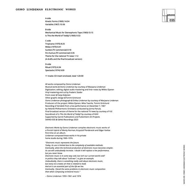 Osmo Lindeman - Electronic Works | Sähkö Recordings (SAHKO035) - 2