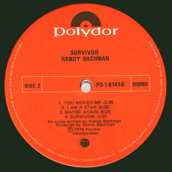 Randy Bachman - Survivor | Polydor (PD-1-6141) - 4