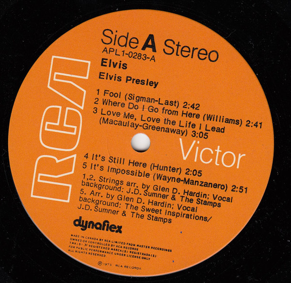 Elvis Presley - Elvis [Vinyl] | RCA Victor (APL1-0283) - 3
