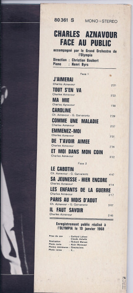 Charles Aznavour - Face Au Public... | Barclay (80 361 S) - 2