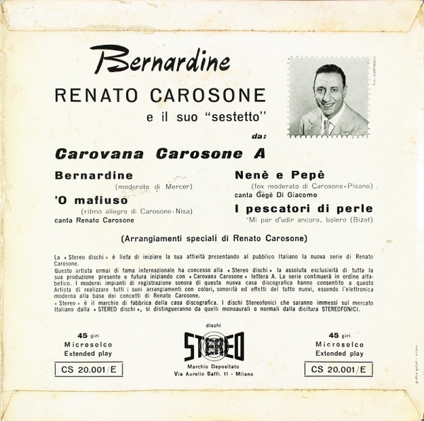 Renato Carosone E Il Suo Sestetto - Bernardine | Stereo Dischi (CS 20.001-E) - 2