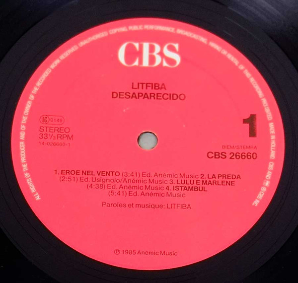 Litfiba - Desaparecido | CBS (CBS 26660) - 3