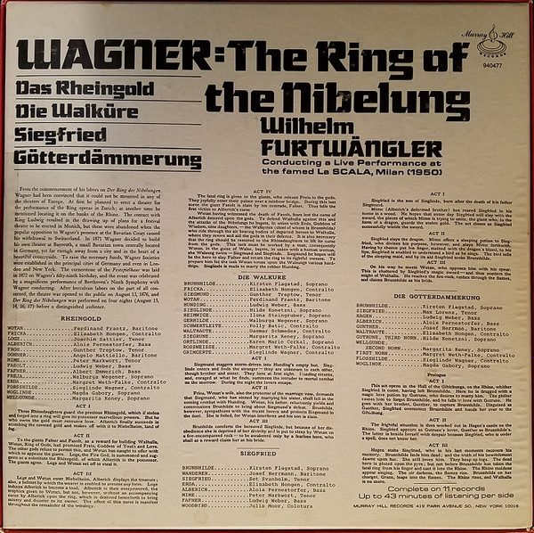 Richard Wagner - Wilhelm Furtwängler conducting Orchestra Del Teatro Alla Scala And Coro Del Teatro Alla Scala - The Ring Of The Nibelung: Das Rheingold, Die Walküre, Siegfried, Götterdämmerung | Murray Hill Records (940477) - 2 Richard Wagner - Wilhelm Furtwängler conducting Orchestra Del Teatro Alla Scala And Coro Del Teatro Alla Scala - The Ring Of The Nibelung: Das Rheingold, Die Walküre, Siegfried, Götterdämmerung | Murray Hill Records (940477) - 2