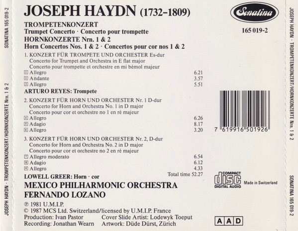 Joseph Haydn - Orquesta Filarmónica de la Ciudad de México , Fernando Lozano - Trompetenkonzert / Hornkonzerte Nr. 1 & 2 | Sonatina (165 019-2) - 2
