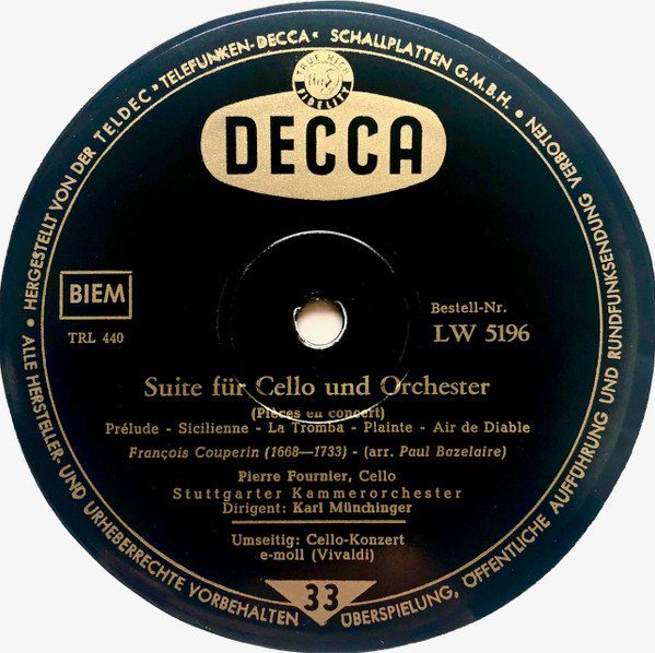Antonio Vivaldi , François Couperin , Pierre Fournier , Stuttgarter Kammerorchester , Karl Münchinger - Cellokonzert E-moll / Konzert-Suite | Decca (LW 5196) - 4 Antonio Vivaldi , François Couperin , Pierre Fournier , Stuttgarter Kammerorchester , Karl Münchinger - Cellokonzert E-moll / Konzert-Suite | Decca (LW 5196) - 4