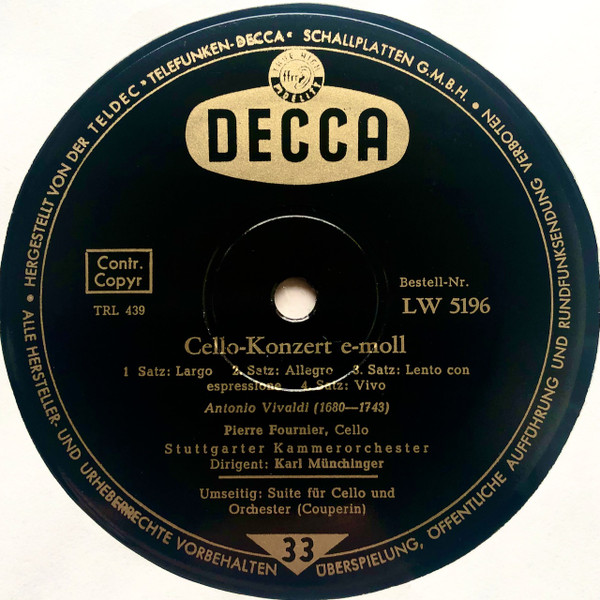 Antonio Vivaldi , François Couperin , Pierre Fournier , Stuttgarter Kammerorchester , Karl Münchinger - Cellokonzert E-moll / Konzert-Suite | Decca (LW 5196) - 3 Antonio Vivaldi , François Couperin , Pierre Fournier , Stuttgarter Kammerorchester , Karl Münchinger - Cellokonzert E-moll / Konzert-Suite | Decca (LW 5196) - 3