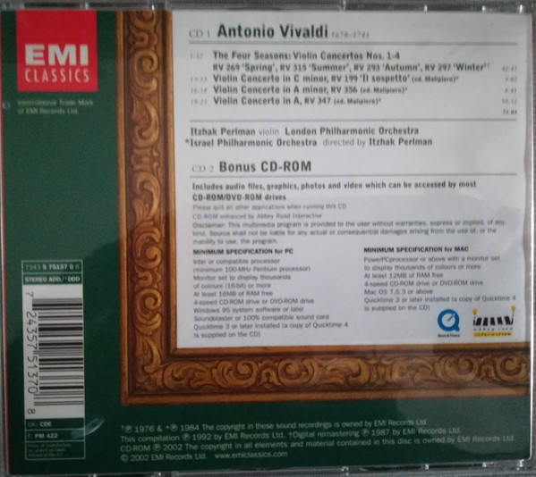 Antonio Vivaldi - Itzhak Perlman , London Philharmonic Orchestra , Israel Philharmonic Orchestra - The Four Seasons / Violin Concertos | EMI Classics (7243 5 75137 0 8) - 2 Antonio Vivaldi - Itzhak Perlman , London Philharmonic Orchestra , Israel Philharmonic Orchestra - The Four Seasons / Violin Concertos | EMI Classics (7243 5 75137 0 8) - 2