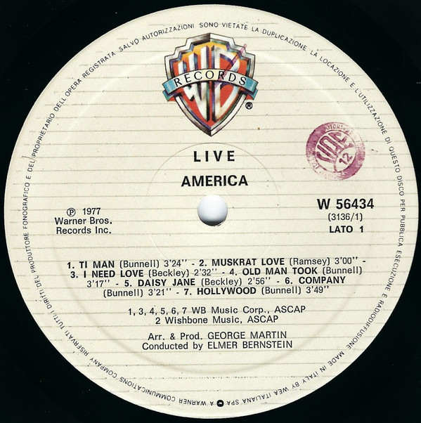 America - Live | Warner Bros. Records (W 56434) - 2 America - Live | Warner Bros. Records (W 56434) - 2