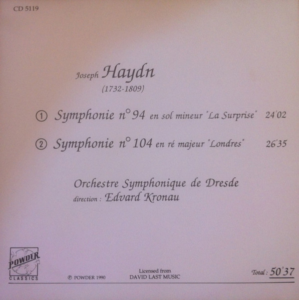 Joseph Haydn , Dresdner Symphonie-Orchester , Edvard Kronau - Symphonies | Powder (CD 5119) - 2 Joseph Haydn , Dresdner Symphonie-Orchester , Edvard Kronau - Symphonies | Powder (CD 5119) - 2