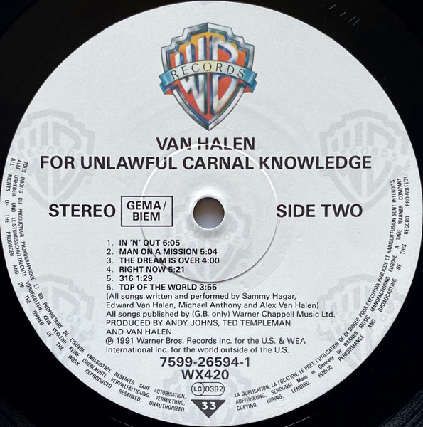 Van Halen - For Unlawful Carnal Knowledge | Warner Bros. Records (7599-26594-1) - 4