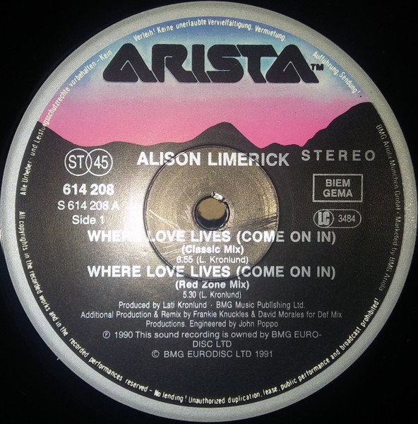 Alison Limerick - Where Love Lives (Come On In) | Arista (614 208) - 3 Alison Limerick - Where Love Lives (Come On In) | Arista (614 208) - 3