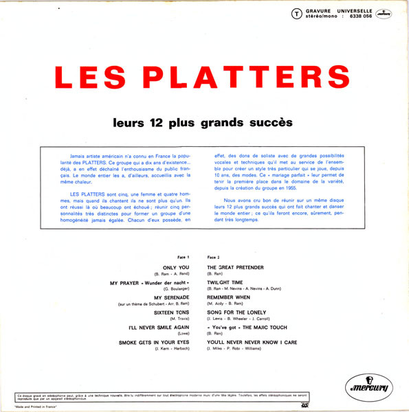 The Platters - Leurs 12 Plus Grands Succès | Mercury (6338 056) - 2