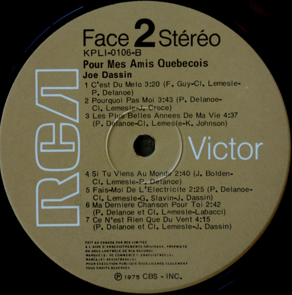 Joe Dassin - Pour Mes Amis Québécois | RCA Victor (KPL1 0106) - 3 Joe Dassin - Pour Mes Amis Québécois | RCA Victor (KPL1 0106) - 3