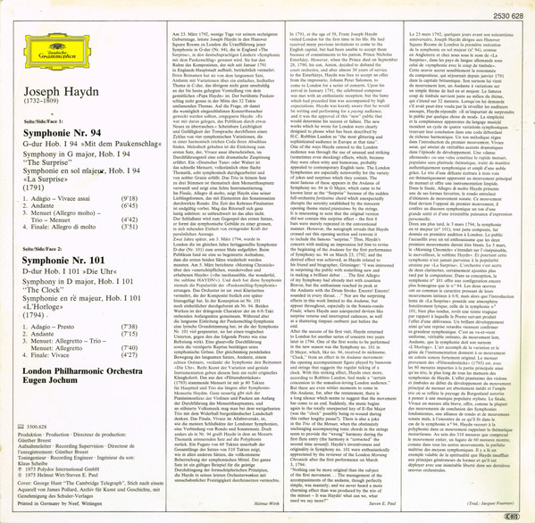 Symphonien Nr.94 »Mit Dem Paukenschlag« = »The Surprise« / Nr.101 »Die Uhr« = »The Clock«