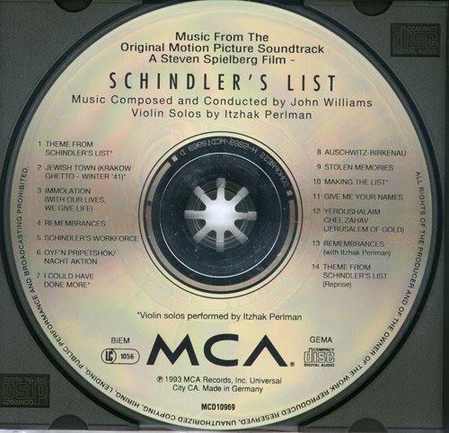 John Williams - Schindler's List (Music From The Original Motion Picture Soundtrack) | MCA Records (MCD 10969) - 3 John Williams - Schindler's List (Music From The Original Motion Picture Soundtrack) | MCA Records (MCD 10969) - 3